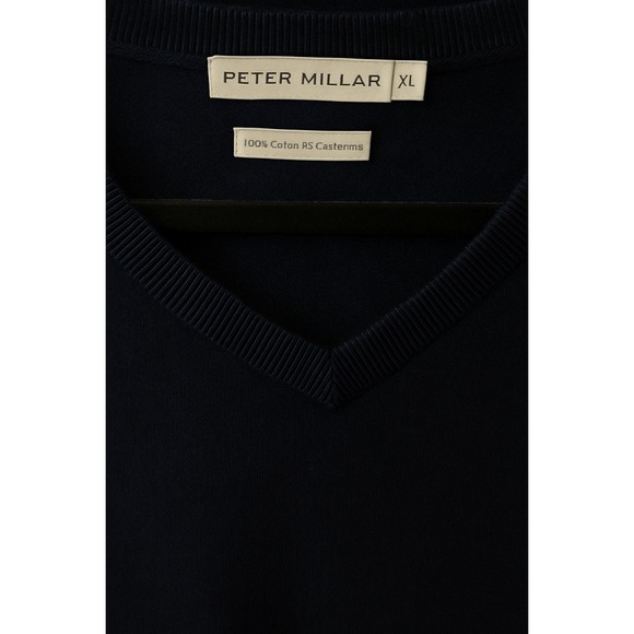 Peter Millar XL Men's Dark Blue V-Neck Sweater Cotton Cashmere Lightweight Knit - Picture 3 of 3